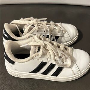 Adidas Kids White and Black Striped Sneakers